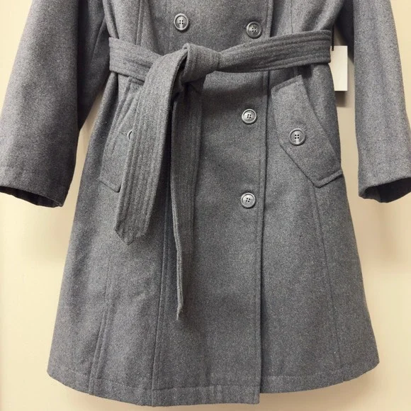 NWT | Alpine Swiss Parka Trench Pea Coat Belt Jacket Faux Fur Hood | Gray |Small - Picture 7 of 13